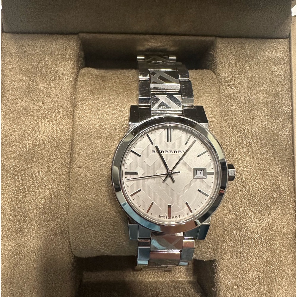 Burberry Ladies The City Engraved Silver Watch